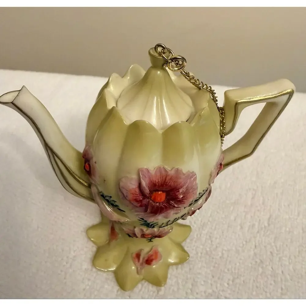 Vintage German Nini Decorative Scalloped Miniature Teapot. Hand painted.
